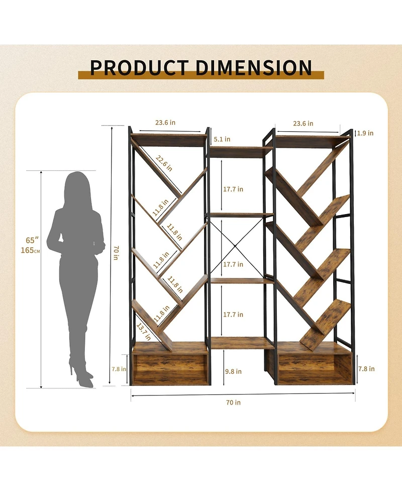 Gaomon Modern Triple 6-Tier Standing Bookshelf - 24 Open Display Shelves, Large Industrial Wooden Bookcase Storage Rack for Living Room, Home