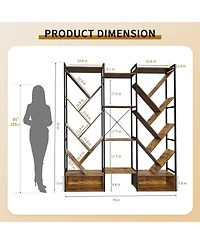 Gaomon Modern Triple 6-Tier Standing Bookshelf - 24 Open Display Shelves, Large Industrial Wooden Bookcase Storage Rack for Living Room, Home
