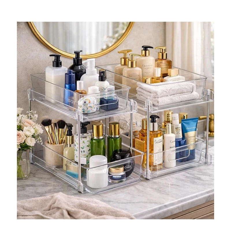Sorbus 2 Pack 2-Tier Pull-Out Vanity Storage Organizers - for Beauty Organization, Makeup and Skincare