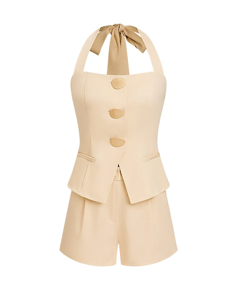 Cupshe Women's Halter Button-Down Top and High-Waisted Shorts Outfits