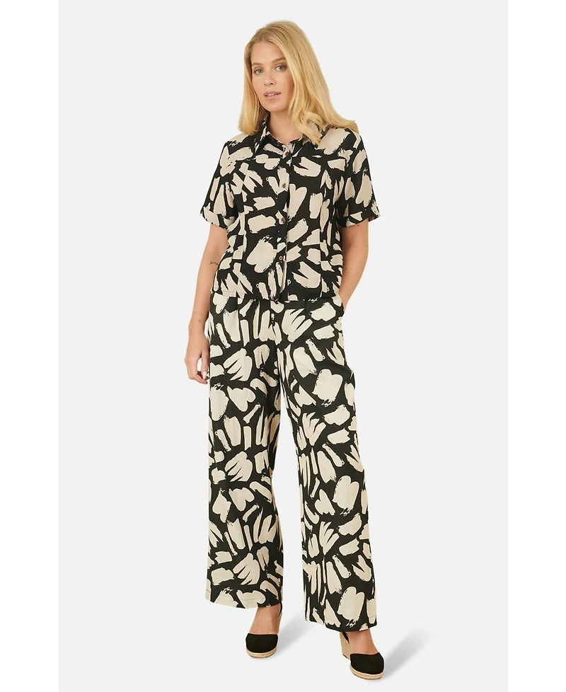 Yumi Women's High Waisted Printed Wide Leg Trousers