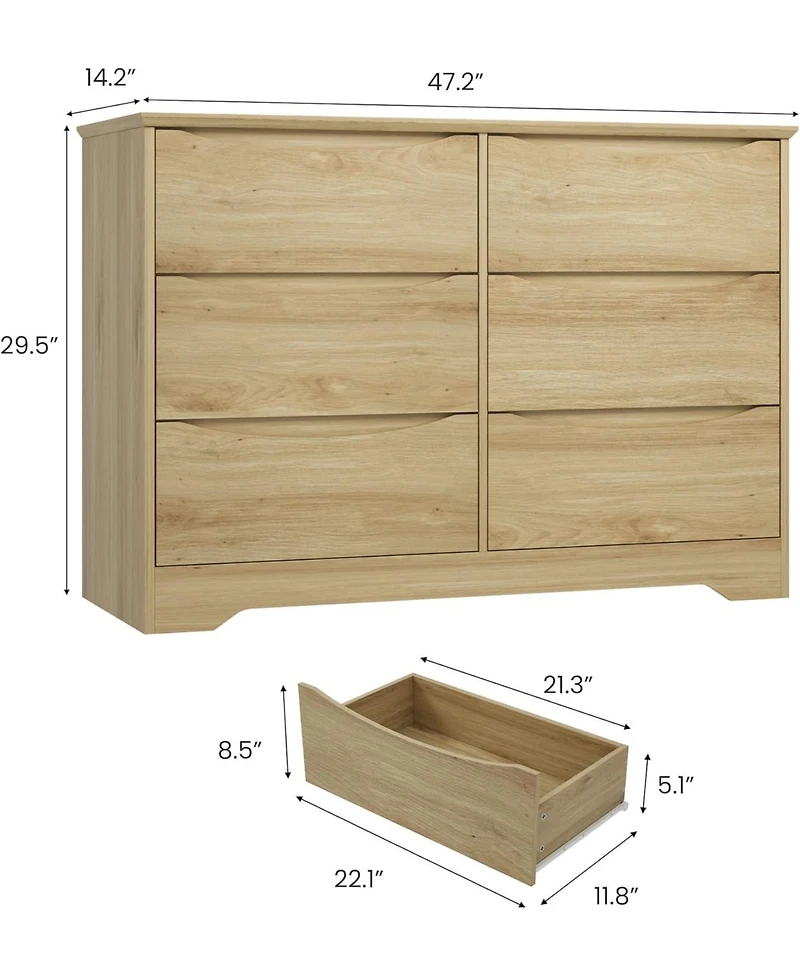 homfan Modern Tall 6-Drawer Wooden Dresser, Spacious Storage Chest with Wide Top for Bedroom, Living Room and Hallway