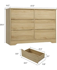 homfan Modern Tall 6-Drawer Wooden Dresser, Spacious Storage Chest with Wide Top for Bedroom, Living Room and Hallway