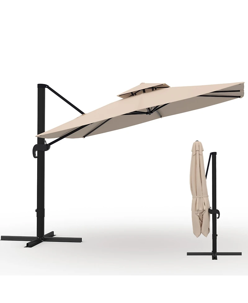 gaomon Square Outdoor Umbrella, Cantilever Patio Umbrella with Rotation and Adjustable Height, Heavy Duty Aluminum