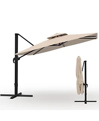 gaomon Square Outdoor Umbrella, Cantilever Patio Umbrella with Rotation and Adjustable Height, Heavy Duty Aluminum