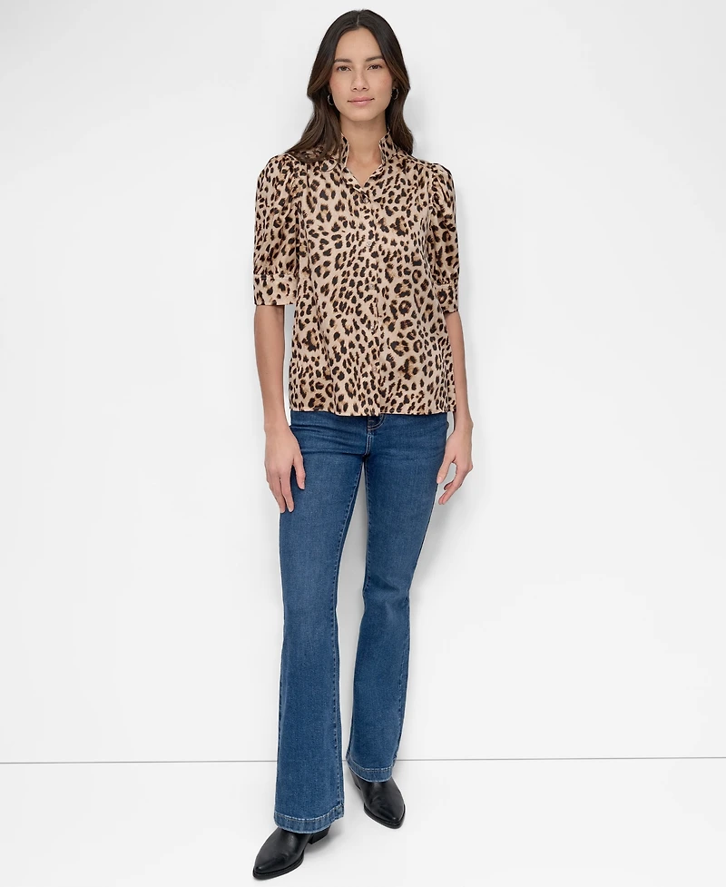 Dkny Jeans Petite Cotton Puff-Sleeve Button-Front Shirt