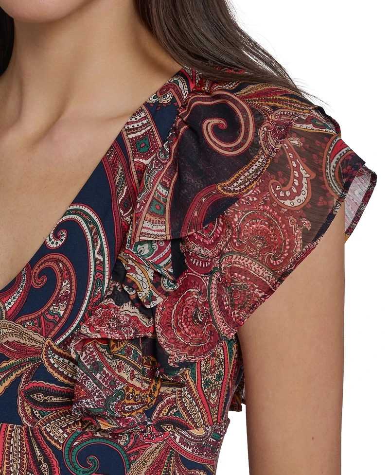 Tommy Hilfiger Women's Paisley Print Flutter-Sleeve Dress