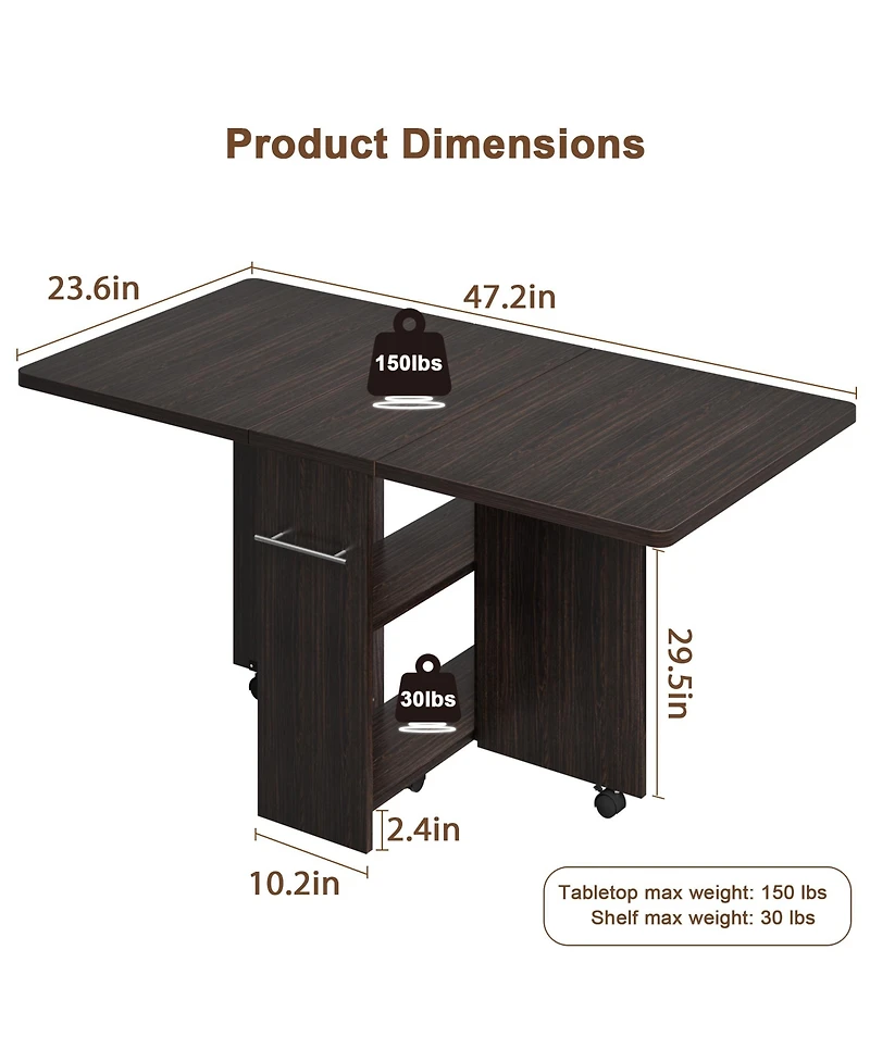 Gaomon Space Saving Folding Dining Table with 2 Tier Storage-Extendable Drop Leaf Farmhouse Kitchen Dining Room Tables Collapsible Expandable