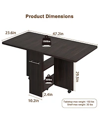 Gaomon Space Saving Folding Dining Table with 2 Tier Storage-Extendable Drop Leaf Farmhouse Kitchen Dining Room Tables Collapsible Expandable