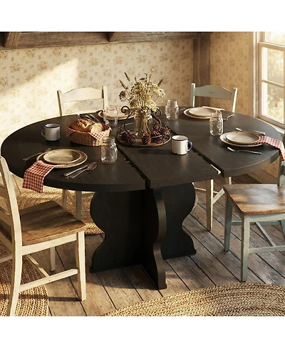 gaomon Extendable Oval Dining Table For 4-8 - Farmhouse Kitchen Table - 47"-63" Expandable Top - Sturdy Metal Frame - Space-Saving Design