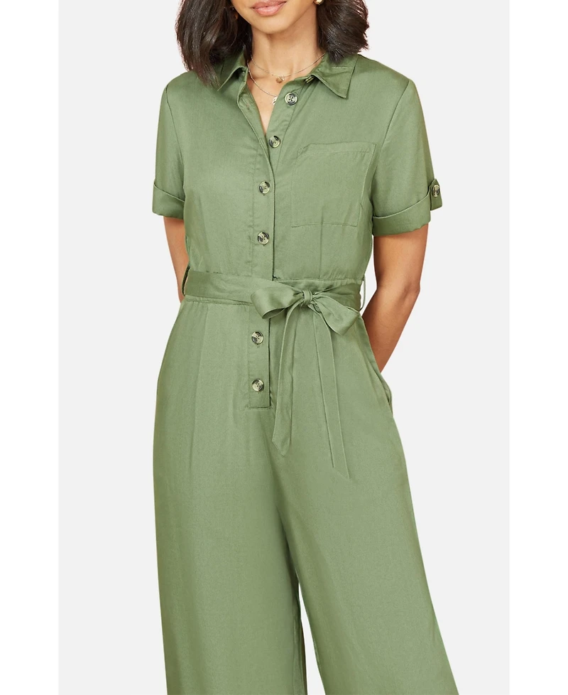 Yumi Women's Structured Belted Cropped Jumpsuit