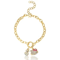 Hello Kitty Initial Crystal Charm Bracelet, Gold-Tone