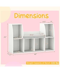 Gymax 40''Kids Bookshelf with Reading Nook 6 Storage Cubbies and Seat Cushion for Playroom