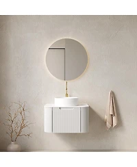 Sillysis Wall Mounted Bathroom Vanity with Sintered Stone Top, White Round Ceramic Sink, Striped Drawer