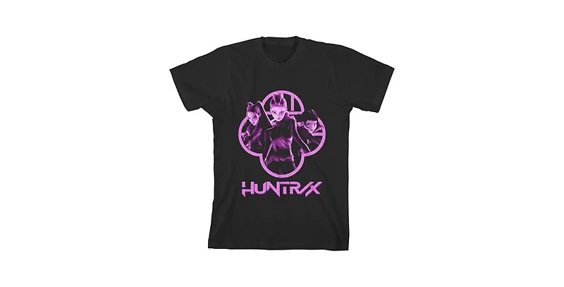 Kpop Demon Hunters Girls Huntrx Black Crew Neck Short Sleeve Tee-Medium