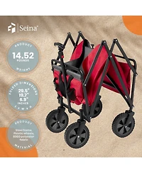 Seina 150lb Capacity Folding Collapsible Steel Utility Wagon Cart, Red/Gray