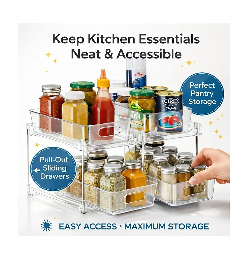 Sorbus 2 Pack 2-Tier Pull-Out Pantry Organizers Storage Drawers - for Pantry, Kitchen and Under Sink