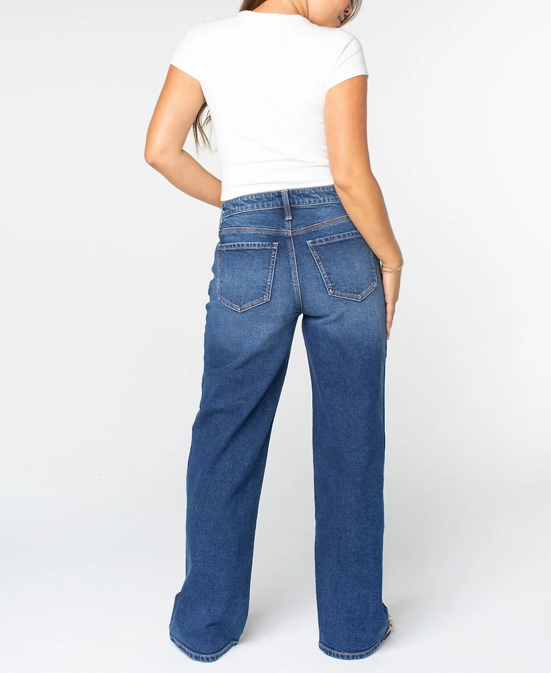 Celebrity Pink Juniors' Gingham Foldover-Waist Denim Jeans