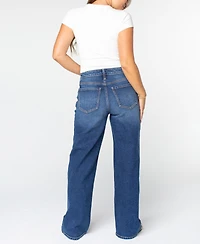 Celebrity Pink Juniors' Gingham Foldover-Waist Denim Jeans