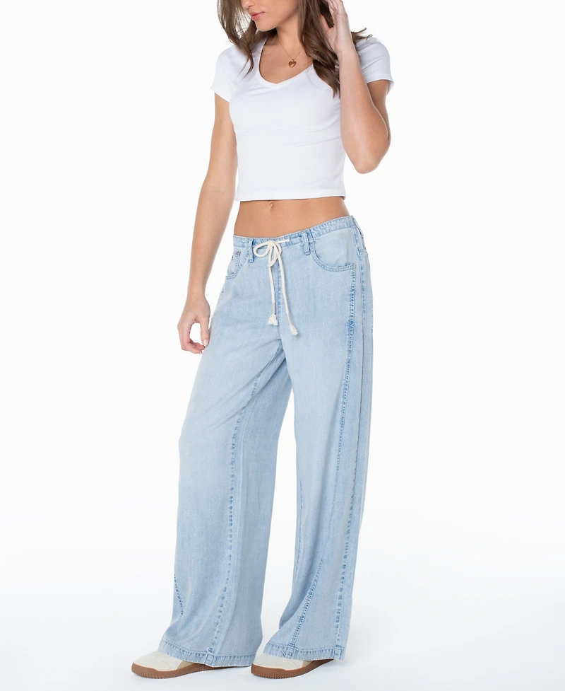 Celebrity Pink Juniors' Light-Weight Wide-Leg Drawstring Jeans