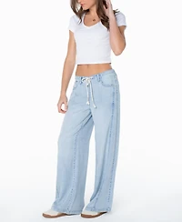 Celebrity Pink Juniors' Light-Weight Wide-Leg Drawstring Jeans