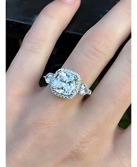 Suzy Levian Sterling Silver Cushion Cut White Cubic Zirconia Halo Bridal Ring
