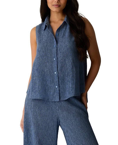Eileen Fisher Women's Classic Collar A-Line Sleeveless Shirt, Regular And Plus
