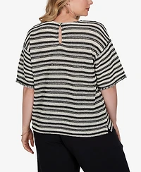 Ruby Rd. Plus Textured Stripe Fringe Sleeve T-Shirt