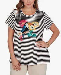 Ruby Rd. Plus Embellished Toucan Stripe Knit T-Shirt