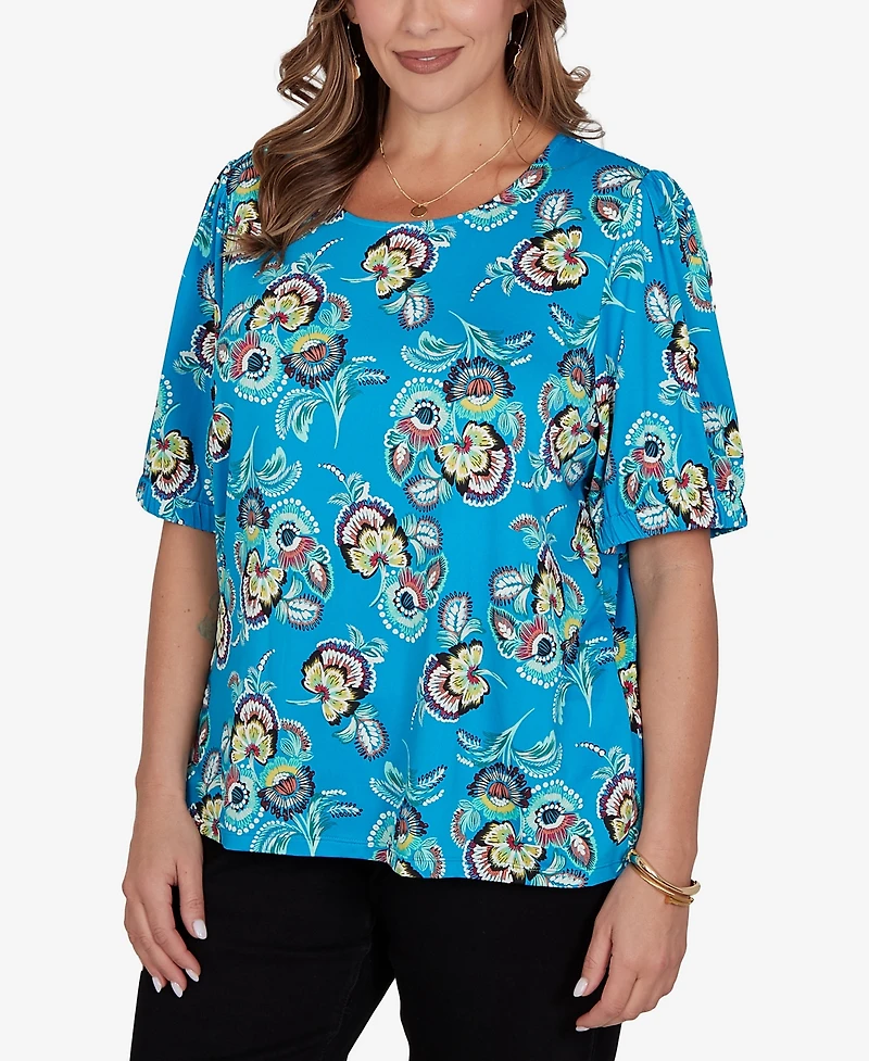 Ruby Rd. Plus Size Etched Floral Puff Print T-Shirt