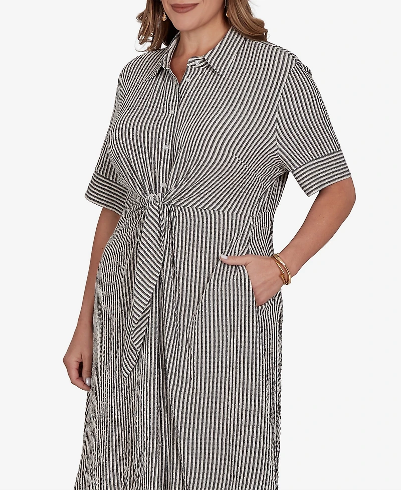 Ruby Rd. Plus Striped Gauze Tie Waist Shirt Dress