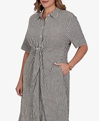 Ruby Rd. Plus Striped Gauze Tie Waist Shirt Dress
