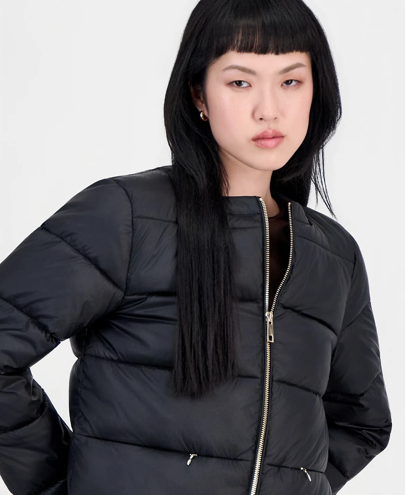 CeCe Women's Short Quilted Puffer Collarless Jacket