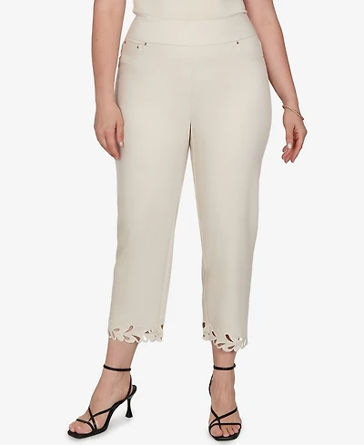 Ruby Rd. Plus Embroidered Cutout Denim Ankle Pants
