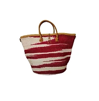 Sawa Sawa Crimson Courage Handwoven Red & White Sisal Straw Basket Tote