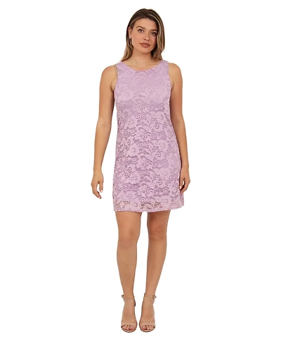 24seven Comfort Apparel Women's Lace Sleeveless Boat Neck Mini Shift Dress