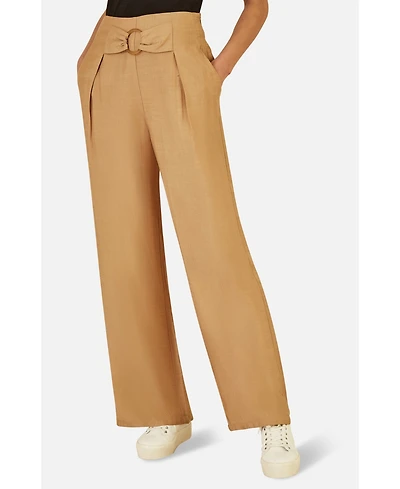 Yumi Women's Buckle Detail Wide Leg Pants