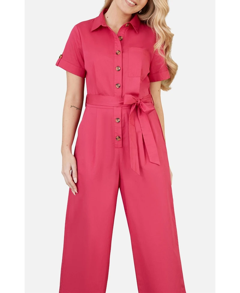 Yumi Women's Button Up Utility Style Jumpsuit