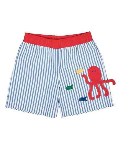 Florence Eiseman Little Boys Seersucker Swim Trunk With Octopus