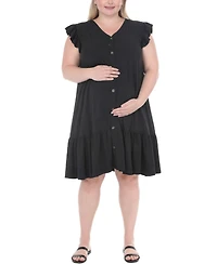 White Mark Plus Flutter-Sleeve Button-Front Tiered Maternity Dress
