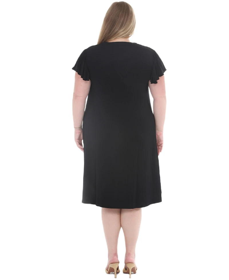 White Mark Plus Flutter-Sleeve Tie-Neck Maternity Dress