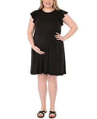 White Mark Plus Scoop Neck Flutter-Sleeve Maternity Dress