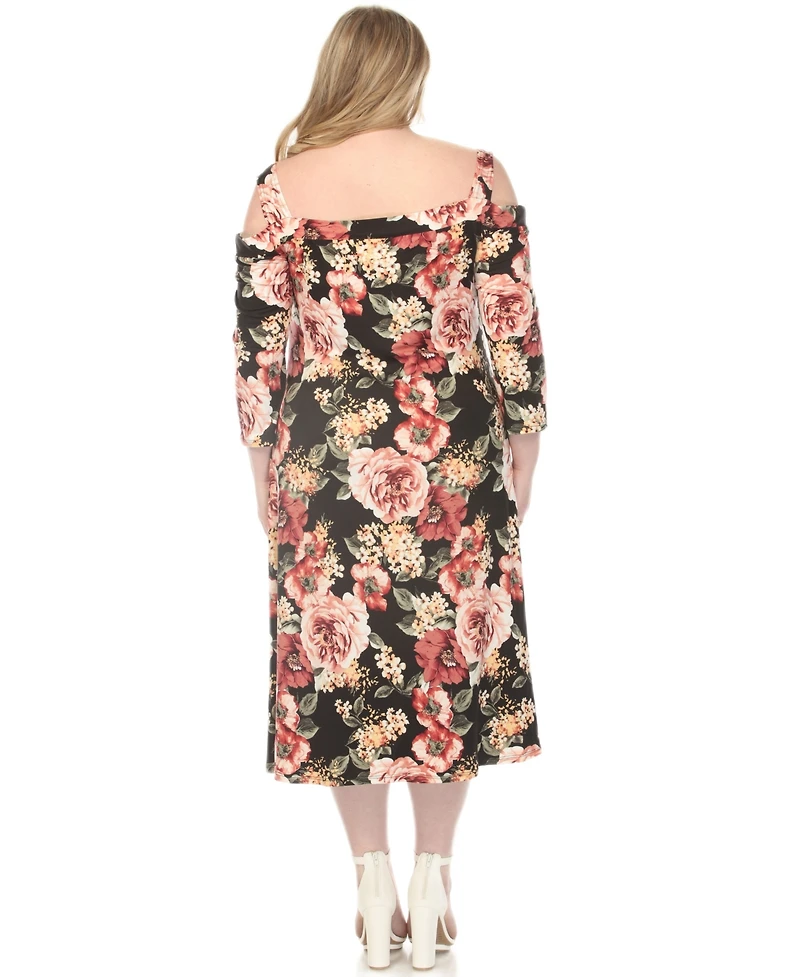 White Mark Plus Cold Shoulder Floral Print Maternity Dress