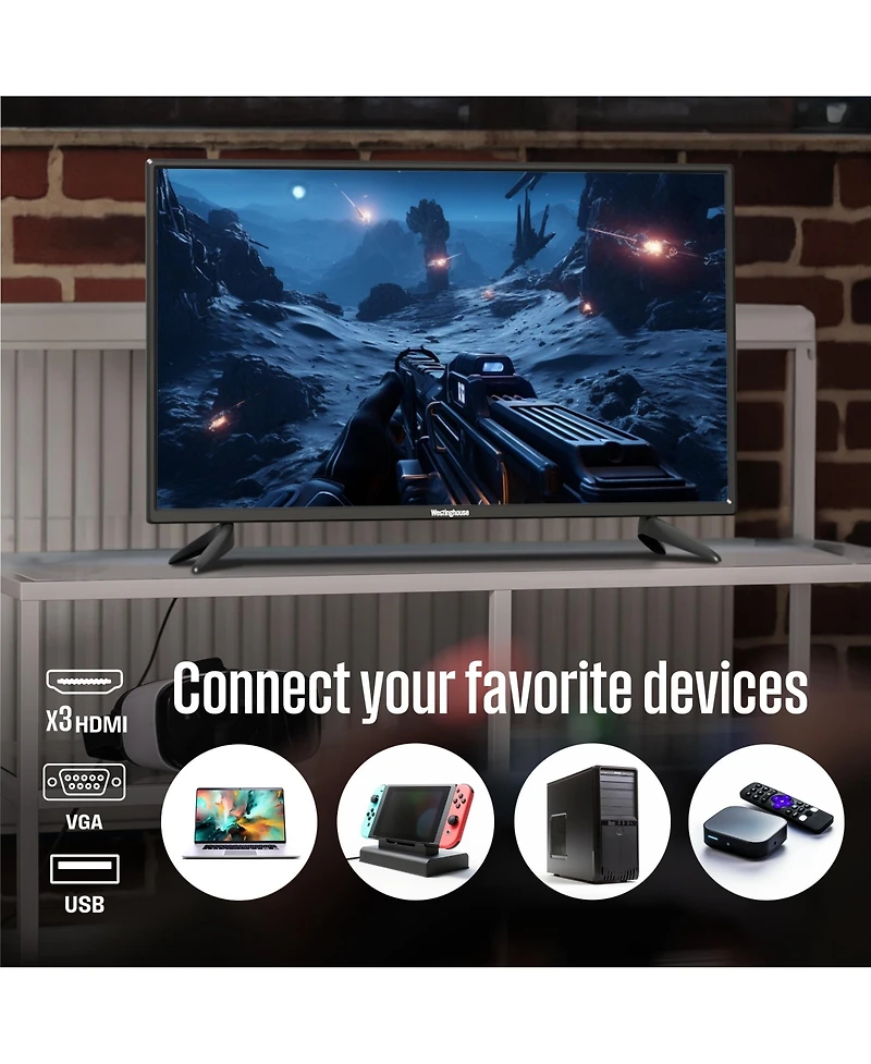 Westinghouse 32" Hd Led Tv w/ Built-In Dvd Player, Hdmi & Usb, Works with Fire Stick, Roku & Apple Tv