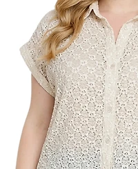 Ny Collection Plus Short Sleeve Lace Blouse
