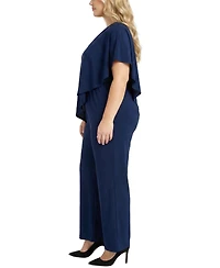 Ny Collection Plus Size Cape-Top Knit Jumpsuit