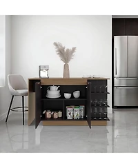 flynama Kitchen Bar Counter with Shelves and Cabinets, Wengue