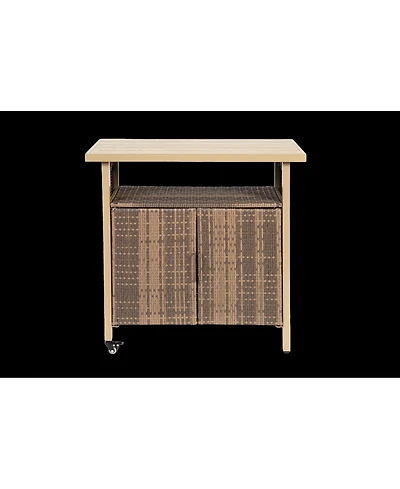 flynama Outdoor Wicker Bar Cart with Glass Top and Wheels