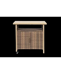 flynama Outdoor Wicker Bar Cart with Glass Top and Wheels