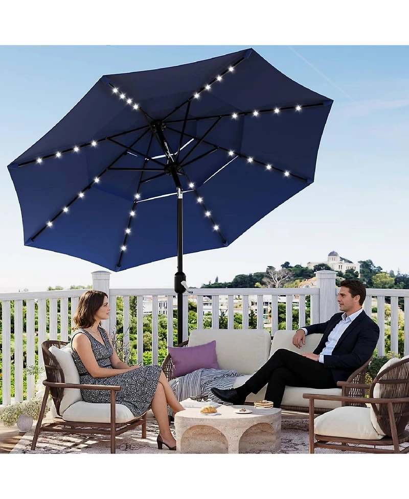 gaomon 3-Tier 10Ft Patio Umbrella, Easy Crank and Push Button Tilt for Pool, Deck, Yard, Garden with Led Lights (No Base)